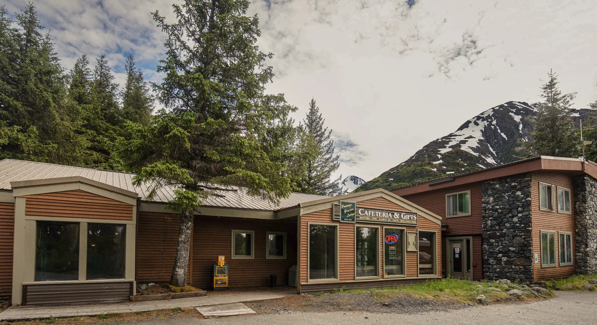 Portage Glacier Lodge beneath the Chugach mountains