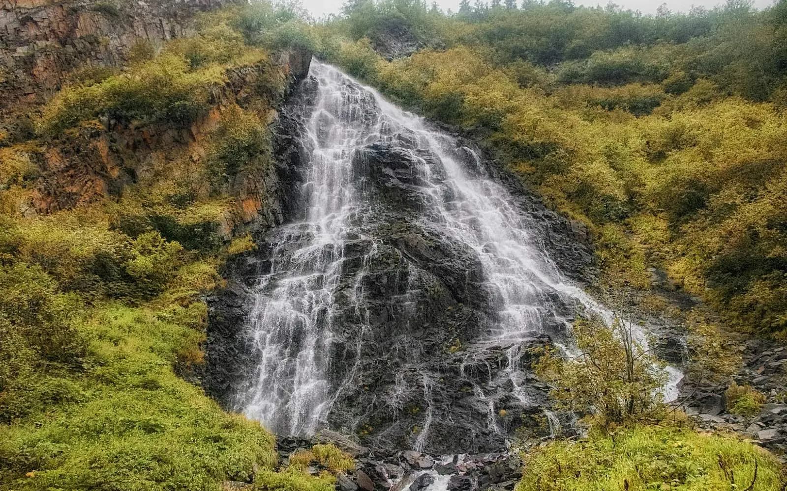Horsetail Falls flowing through autumn vegetation