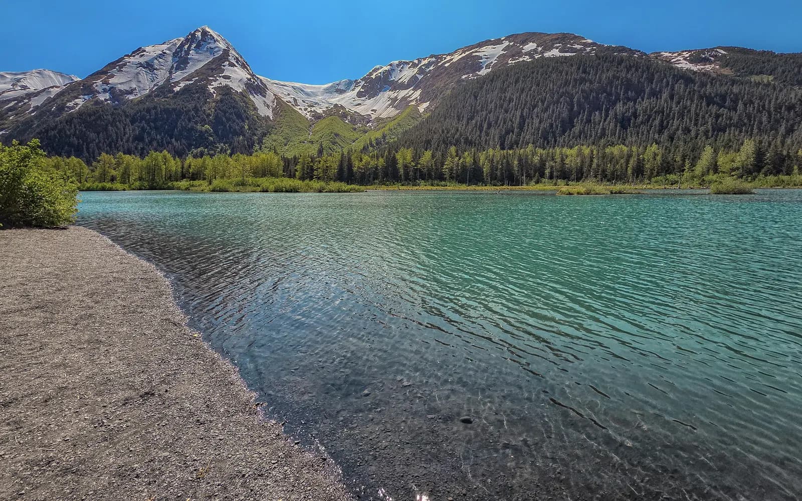 Lake and mountains along the Trail of Blue Ice