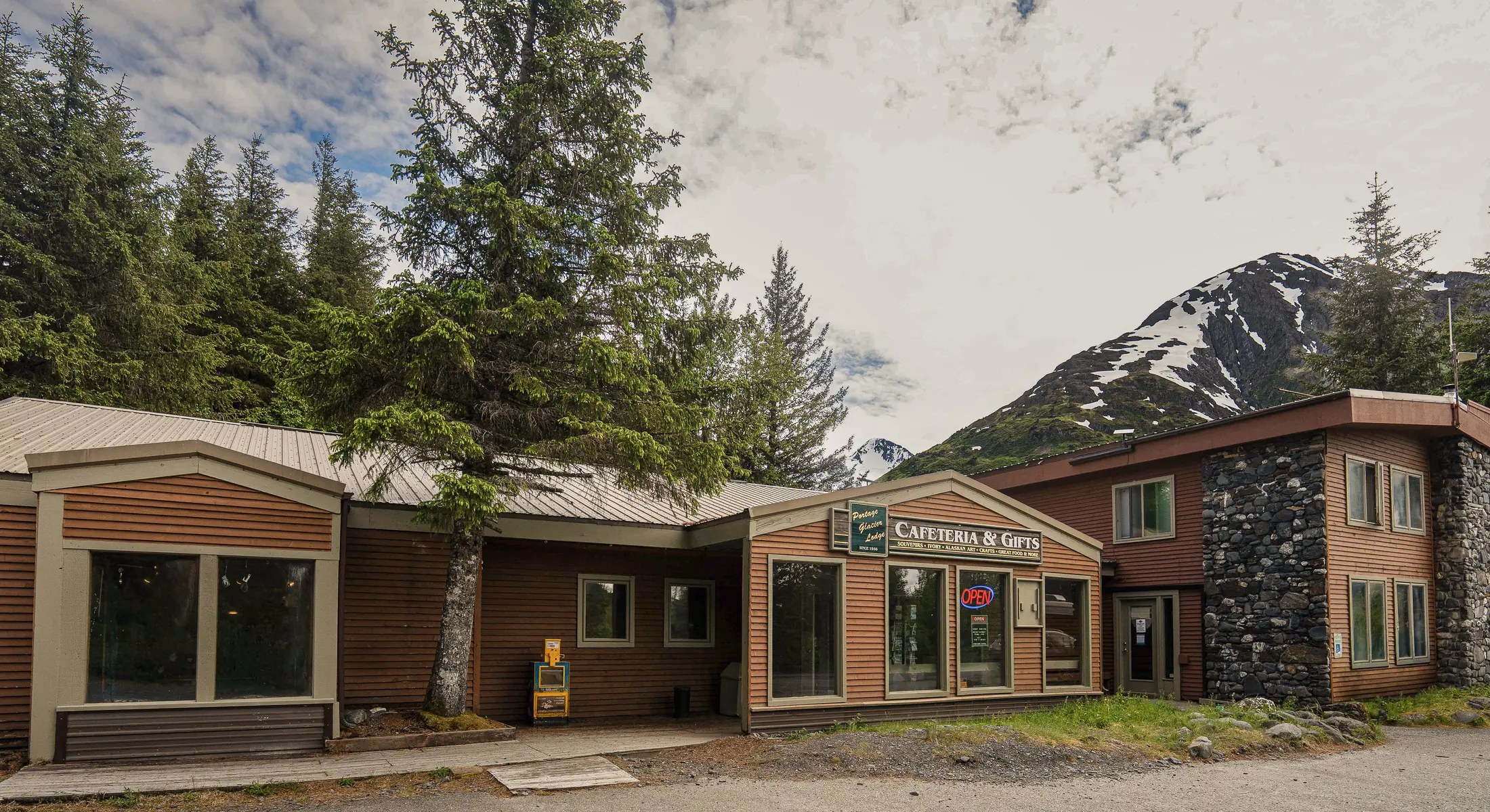 Portage Glacier Lodge beneath the Chugach mountains